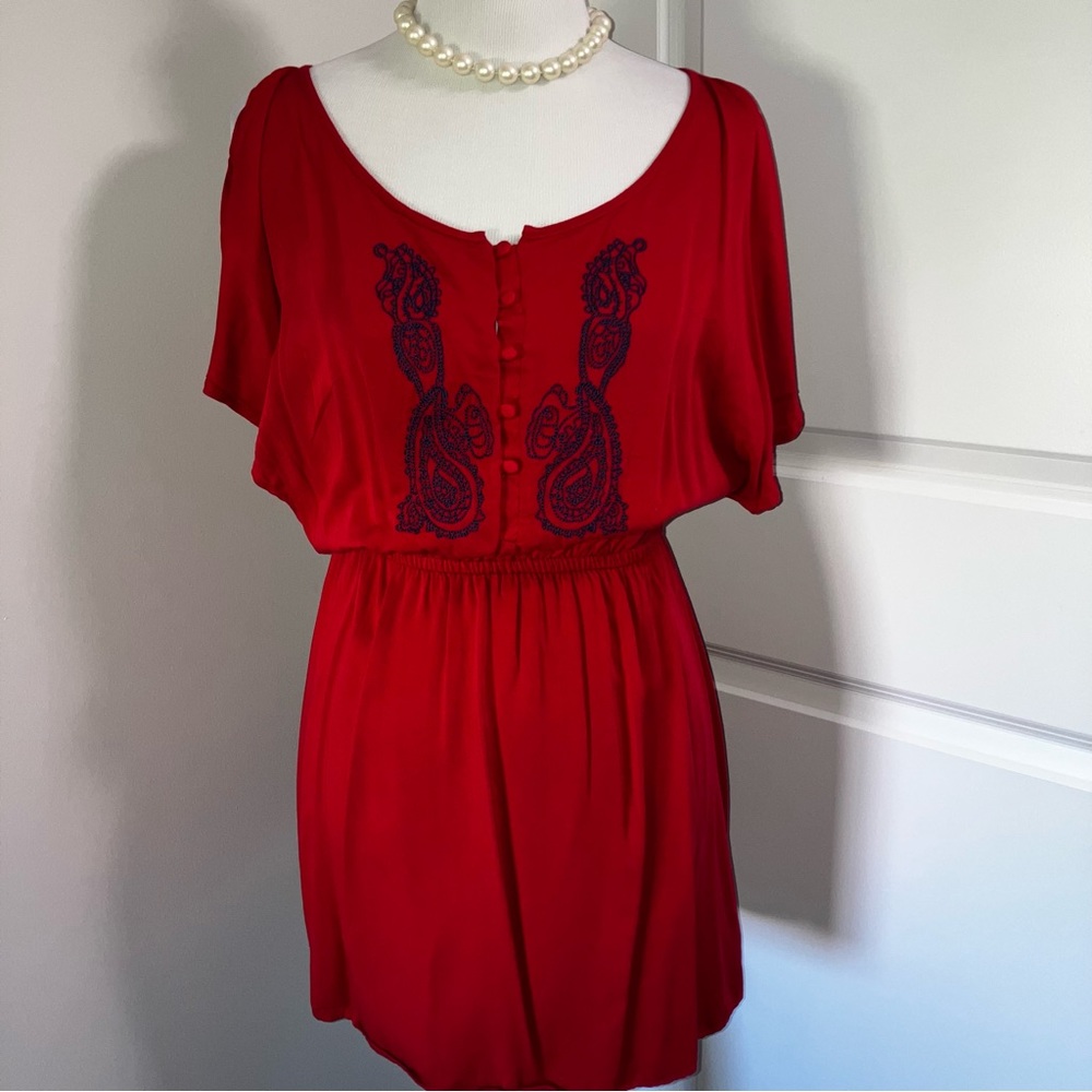 JUSTFAB | Waist-Cinched Red Dress with Butterfly Sleeves | size S